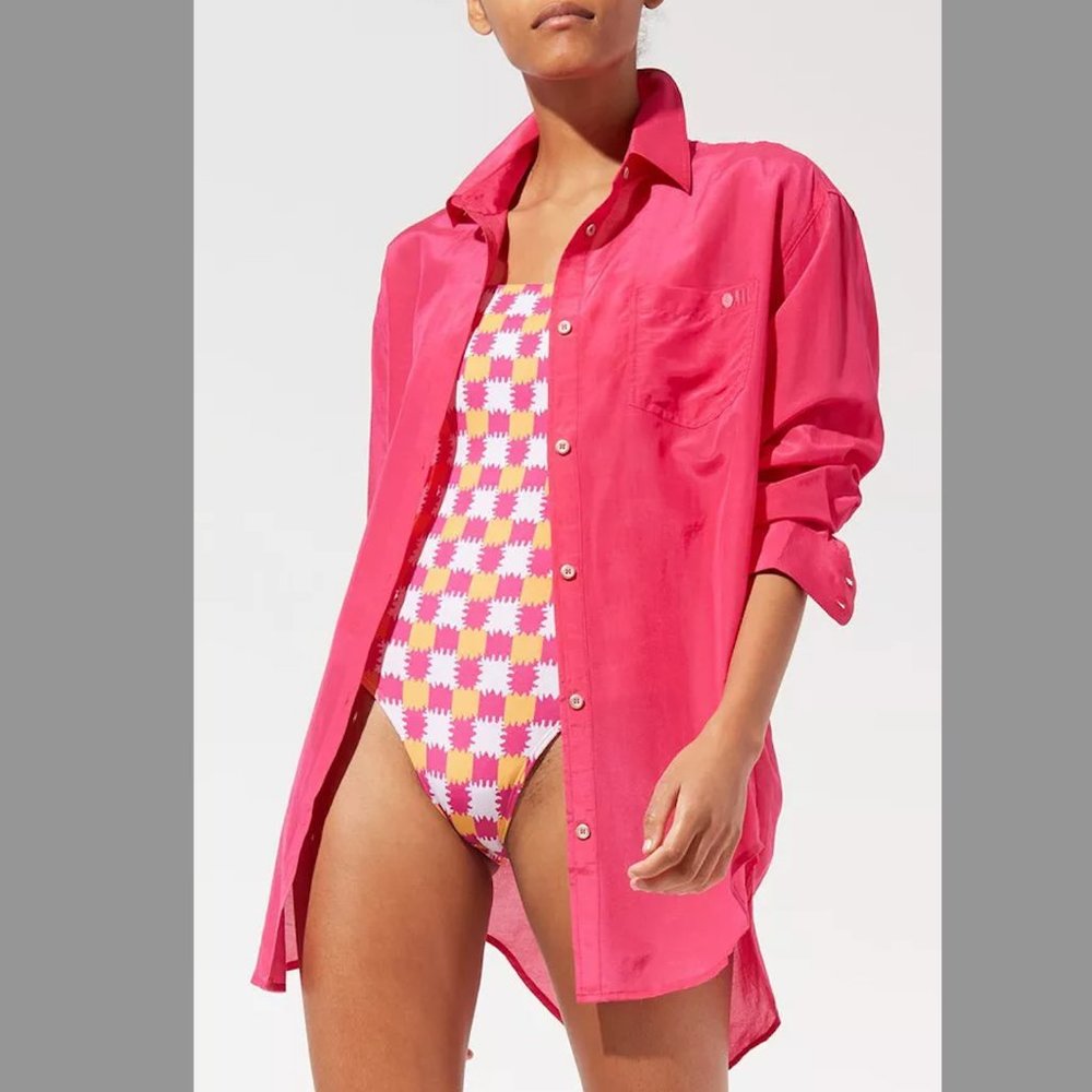 Solid & Striped - The Cotton Silk Oxford Tunic Coverup in Pink (Bougainvillea)